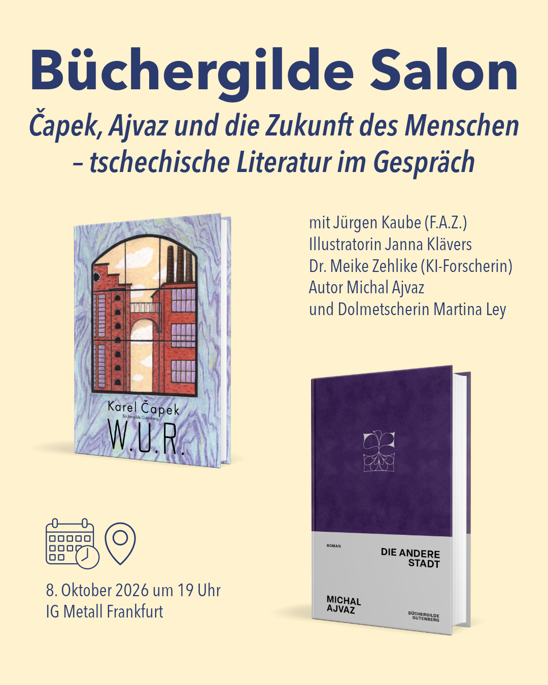 Büchergilde-Salon: Čapek, Ajvaz und die Zukunft des Menschen – tschechische Literatur im Gespräch
